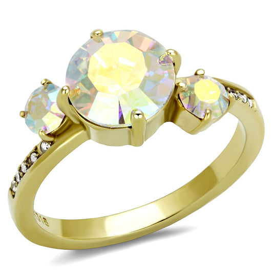 TK3095 - IP Gold(Ion Plating) Stainless Steel Ring with Top Grade Crystal in Multi Color-0