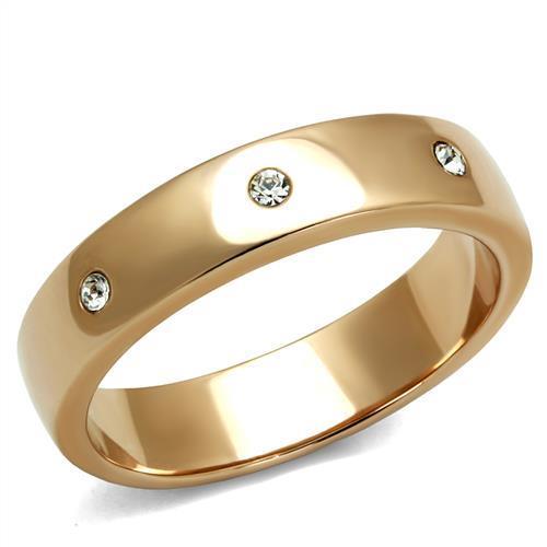 TK3107 - IP Rose Gold(Ion Plating) Stainless Steel Ring with Top Grade Crystal in Clear-0