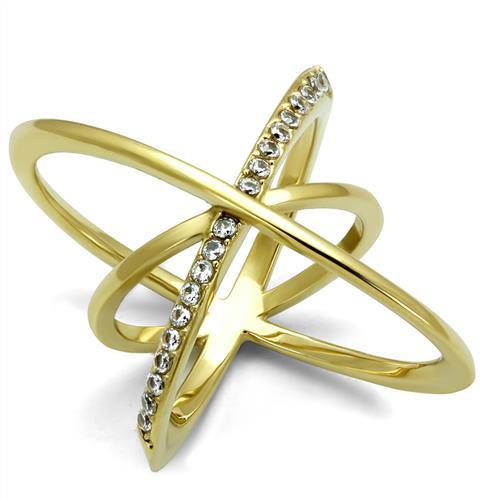 TK3109 - IP Gold(Ion Plating) Stainless Steel Ring with AAA Grade CZ in Clear-0
