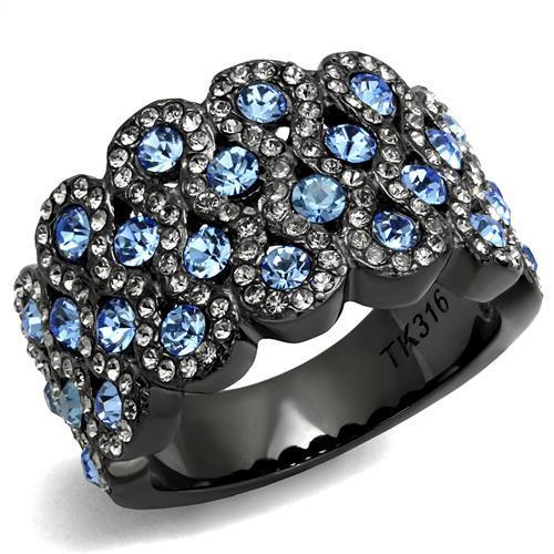 TK3111 - IP Light Black (IP Gun) Stainless Steel Ring with Top Grade Crystal in Light Sapphire-0