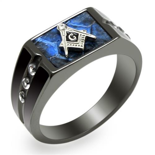 TK3116 - Two-Tone IP Black Stainless Steel Ring with AAA Grade CZ in Clear-0