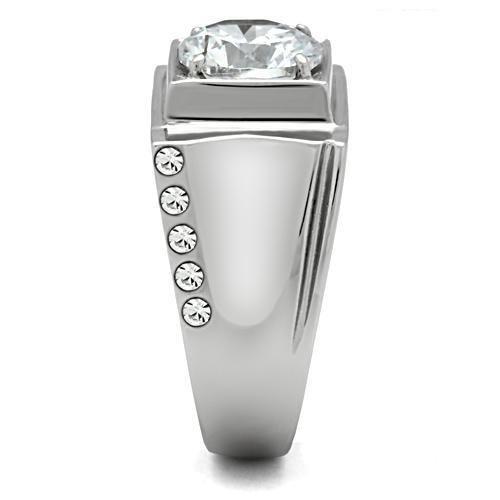 TK311 - High polished (no plating) Stainless Steel Ring with AAA Grade CZ in Clear-3