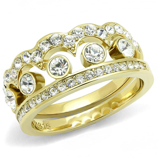 TK3123 - IP Gold(Ion Plating) Stainless Steel Ring with Top Grade Crystal in Clear-0