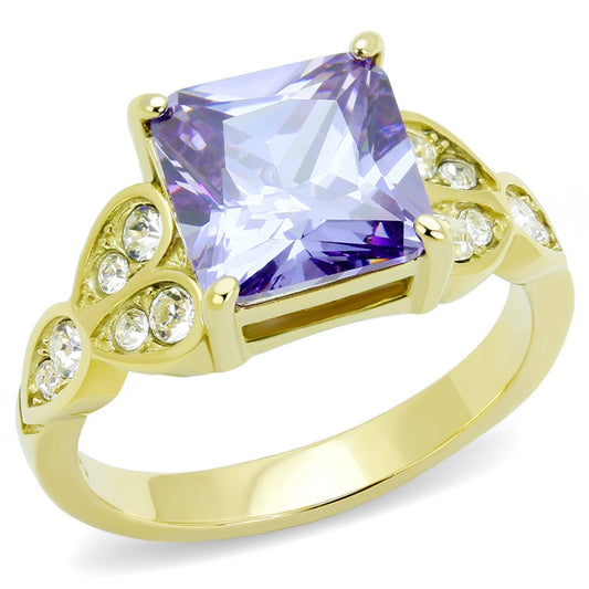 TK3125 - IP Gold(Ion Plating) Stainless Steel Ring with AAA Grade CZ in Light Amethyst-0