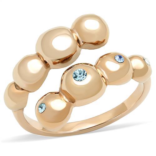 TK3131 - IP Rose Gold(Ion Plating) Stainless Steel Ring with Top Grade Crystal in Sea Blue-0