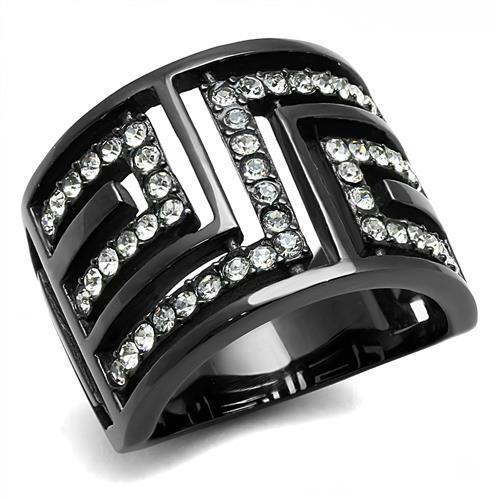 TK3134 - IP Light Black (IP Gun) Stainless Steel Ring with Top Grade Crystal in Clear-0