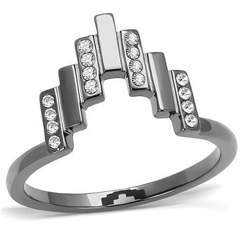 TK3135 - IP Light Black (IP Gun) Stainless Steel Ring with Top Grade Crystal in Clear-0