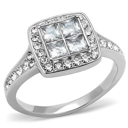 TK3137 - High polished (no plating) Stainless Steel Ring with AAA Grade CZ in Clear-0