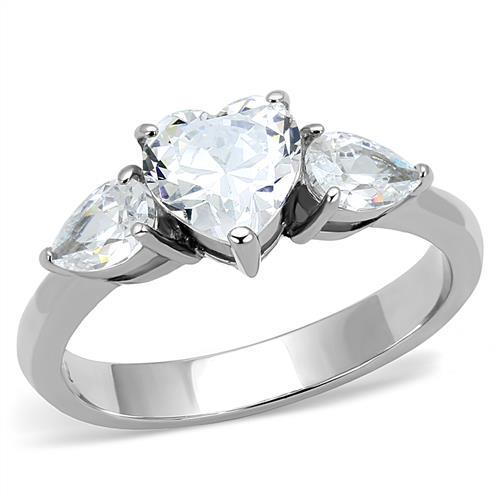 TK3138 - High polished (no plating) Stainless Steel Ring with AAA Grade CZ in Clear-0