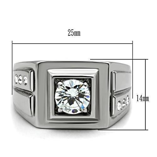 TK313 - High polished (no plating) Stainless Steel Ring with AAA Grade CZ in Clear-1