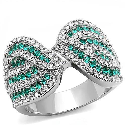 TK3142 - High polished (no plating) Stainless Steel Ring with Top Grade Crystal in Emerald-0