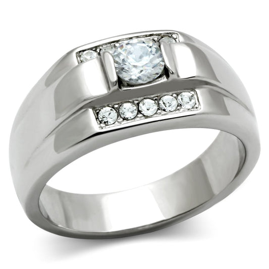 TK314 - High polished (no plating) Stainless Steel Ring with AAA Grade CZ in Clear-0