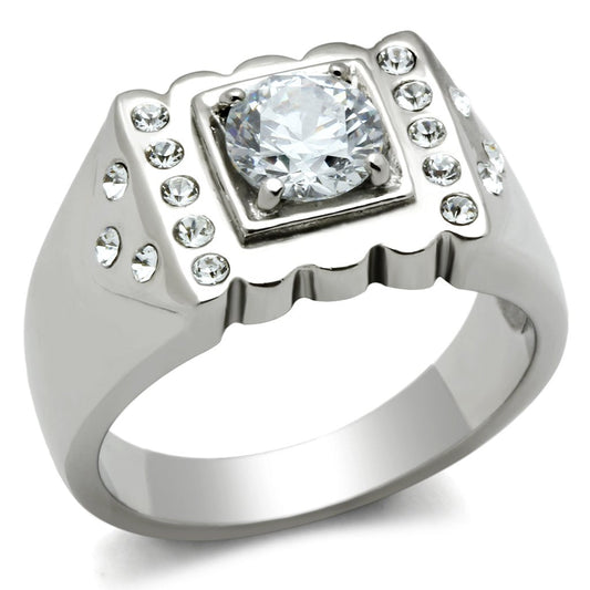 TK315 - High polished (no plating) Stainless Steel Ring with AAA Grade CZ in Clear-0