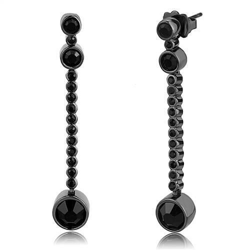 TK3162 - IP Light Black (IP Gun) Stainless Steel Earrings with Top Grade Crystal in Jet-0