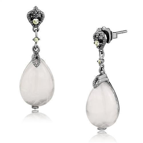 TK3163 - IP Light Black (IP Gun) Stainless Steel Earrings with Precious Stone PINK CRYSTAL in Light Rose-0
