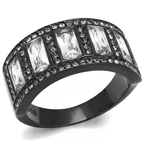 TK3168 - IP Black(Ion Plating) Stainless Steel Ring with AAA Grade CZ in Clear-0