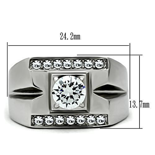 TK316 - High polished (no plating) Stainless Steel Ring with AAA Grade CZ in Clear-1
