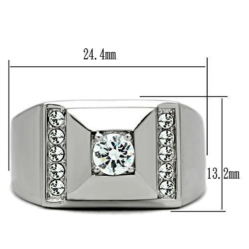 TK317 - High polished (no plating) Stainless Steel Ring with AAA Grade CZ in Clear-1