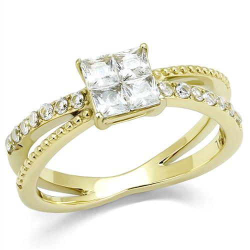 TK3181 - IP Gold(Ion Plating) Stainless Steel Ring with AAA Grade CZ in Clear-0