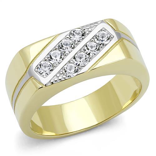 TK3186 - Two-Tone IP Gold (Ion Plating) Stainless Steel Ring with Top Grade Crystal in Clear-0