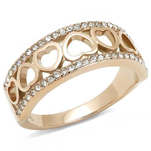 TK3194 - IP Rose Gold(Ion Plating) Stainless Steel Ring with Top Grade Crystal in Clear-0