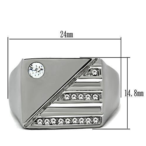 TK319 - High polished (no plating) Stainless Steel Ring with Top Grade Crystal in Clear-1