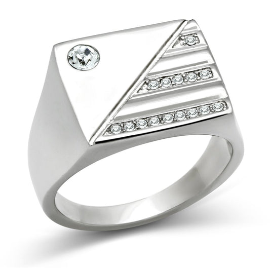 TK319 - High polished (no plating) Stainless Steel Ring with Top Grade Crystal in Clear-0
