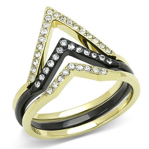 TK3202 - IP Gold+ IP Black (Ion Plating) Stainless Steel Ring with Top Grade Crystal in Clear-0