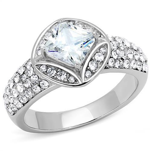 TK3206 - High polished (no plating) Stainless Steel Ring with AAA Grade CZ in Clear-0