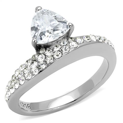 TK3207 - High polished (no plating) Stainless Steel Ring with AAA Grade CZ in Clear-0