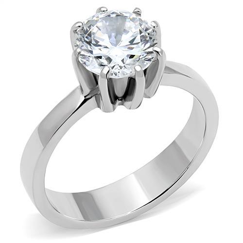 TK3208 - High polished (no plating) Stainless Steel Ring with AAA Grade CZ in Clear-0