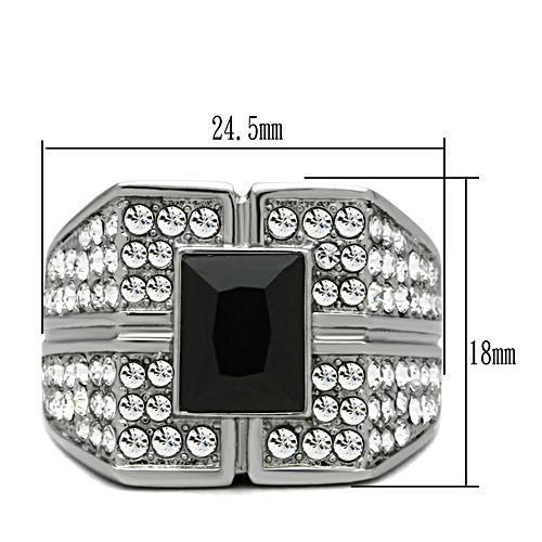 TK320 - High polished (no plating) Stainless Steel Ring with Synthetic Synthetic Glass in Jet-1