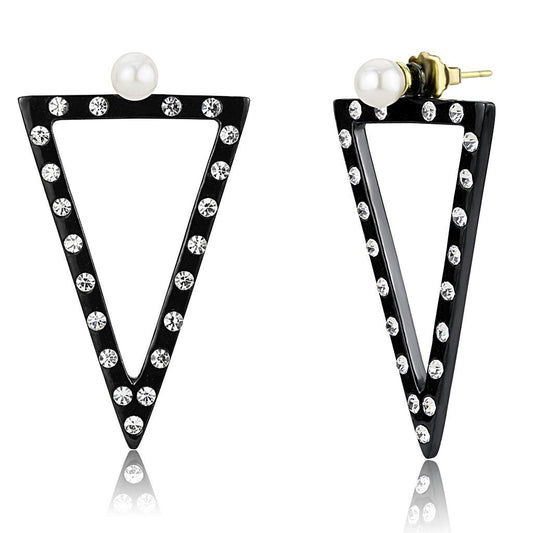 TK3216 - IP Gold+ IP Black (Ion Plating) Stainless Steel Earrings with Synthetic Pearl in White-0
