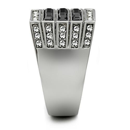 TK321 - High polished (no plating) Stainless Steel Ring with Top Grade Crystal in Jet-3