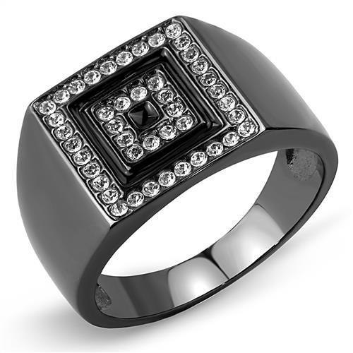 TK3220 - IP Light Black (IP Gun) Stainless Steel Ring with Top Grade Crystal in Clear-0