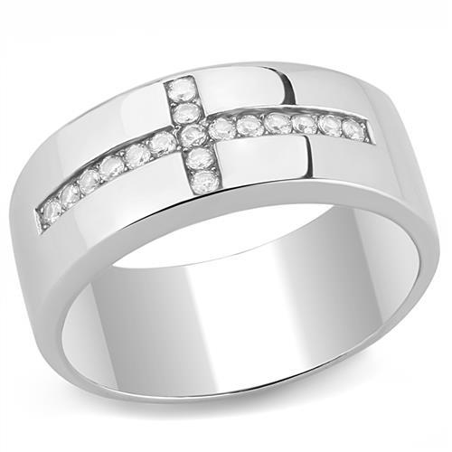 TK3225 - High polished (no plating) Stainless Steel Ring with AAA Grade CZ in Clear-0