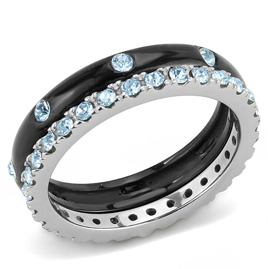 TK3233 - Two-Tone IP Black (Ion Plating) Stainless Steel Ring with Top Grade Crystal in Sea Blue-0