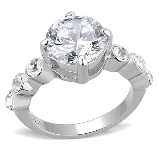 TK3247 - High polished (no plating) Stainless Steel Ring with AAA Grade CZ in Clear-0