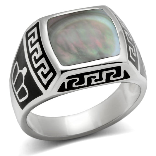 TK325 - High polished (no plating) Stainless Steel Ring with Precious Stone Conch in Gray-0