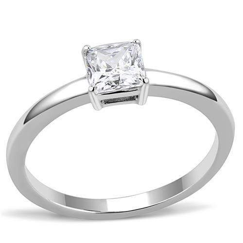 TK3250 - High polished (no plating) Stainless Steel Ring with AAA Grade CZ in Clear-0