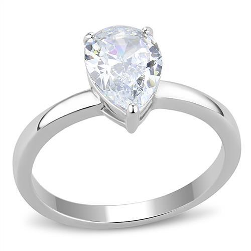TK3251 - High polished (no plating) Stainless Steel Ring with AAA Grade CZ in Clear-0