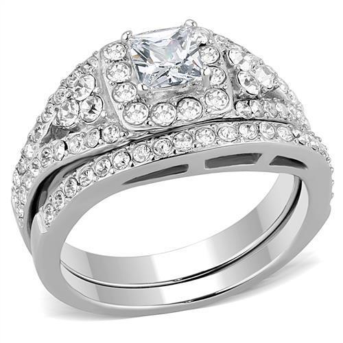 TK3253 - High polished (no plating) Stainless Steel Ring with AAA Grade CZ in Clear-0
