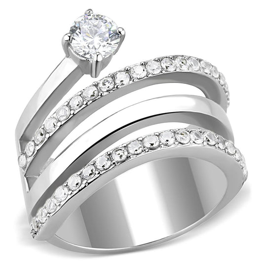 TK3254 - High polished (no plating) Stainless Steel Ring with AAA Grade CZ in Clear-0