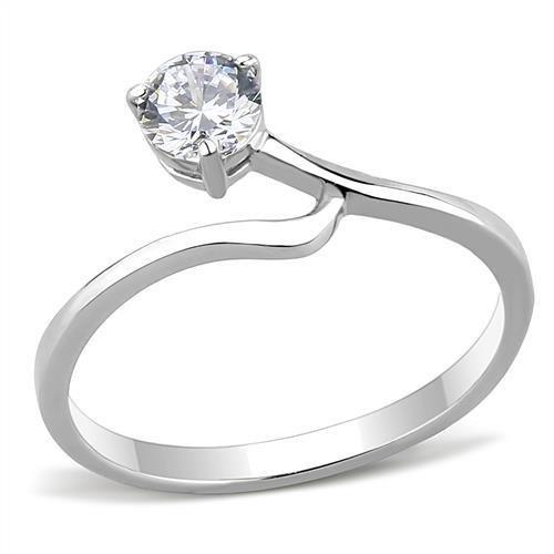 TK3257 - High polished (no plating) Stainless Steel Ring with AAA Grade CZ in Clear-0