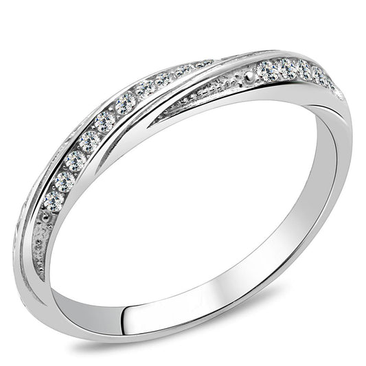 TK3259 - High polished (no plating) Stainless Steel Ring with AAA Grade CZ in Clear-0