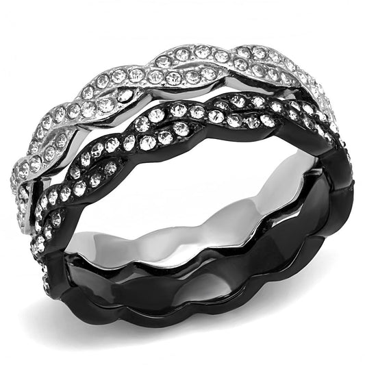 TK3265 - Two-Tone IP Black (Ion Plating) Stainless Steel Ring with Top Grade Crystal in Clear-0