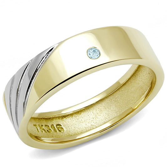 TK3267 - Two-Tone IP Gold (Ion Plating) Stainless Steel Ring with Top Grade Crystal in Sea Blue-0
