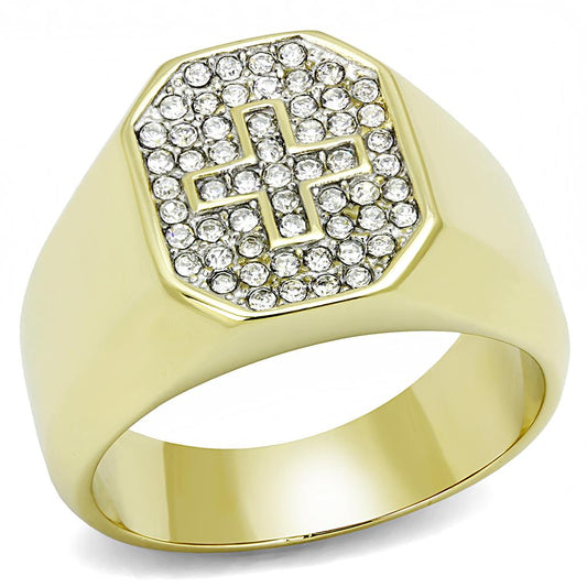 TK3270 - Two-Tone IP Gold (Ion Plating) Stainless Steel Ring with Top Grade Crystal in Clear-0