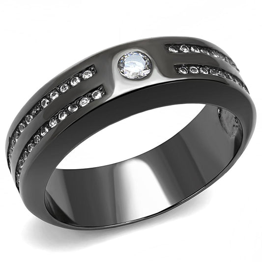 TK3275 - IP Light Black (IP Gun) Stainless Steel Ring with AAA Grade CZ in Clear-0