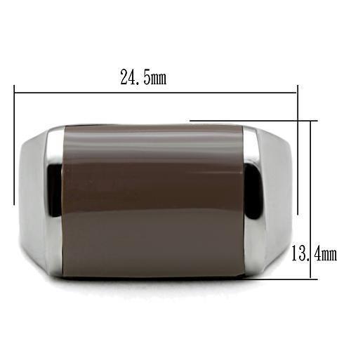 TK327 - High polished (no plating) Stainless Steel Ring with Epoxy in Brown-1